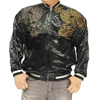 Pre-owned Satori Japanese Sukajan Jacket Reversible Gold Silver Dragon Embroidery Size M