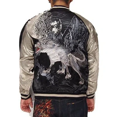 Pre-owned Satori Japanese Sukajan Jacket Reversible Month Wolf Embroidery Size M In Black