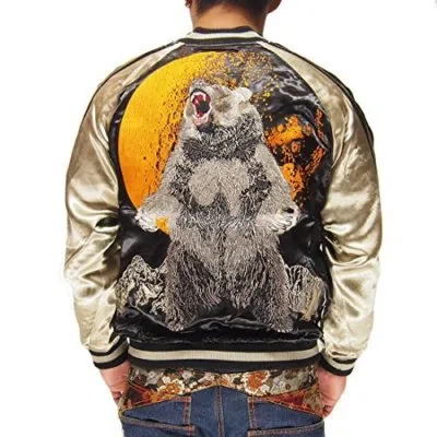 Pre-owned Satori Japanese Sukajan Jacket Reversible Moon Bear Embroidery Size M In Black