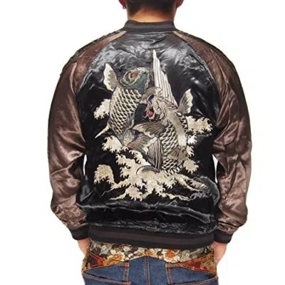 Pre-owned Satori Japanese Sukajan Jacket Reversible Waterfall Carp Embroidery Size Xxl In Black