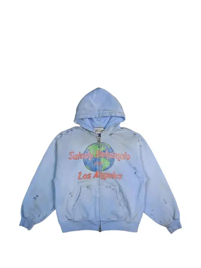 Satoshi Nakamoto 1969 Rock Distressed Graphic-print Hoodie In Blue