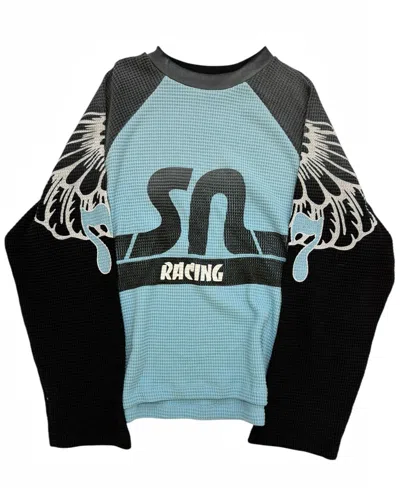 Pre-owned Satoshi Nakamoto Blue Flame Racer Raglan Waffle Longsleeve
