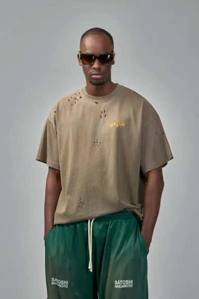 Satoshi Nakamoto Chain Stitch Tee In Brown