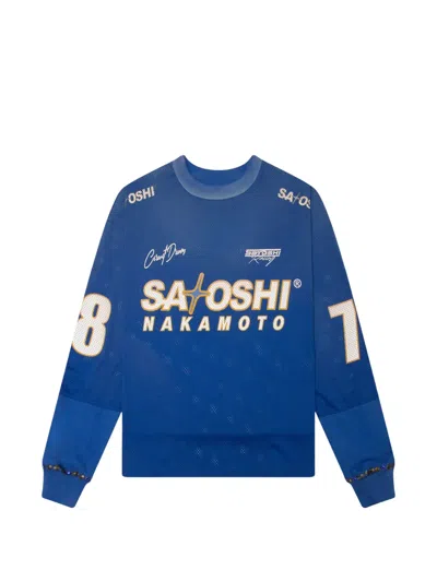 Satoshi Nakamoto Crystal-embellished Mesh Sweater In Blue