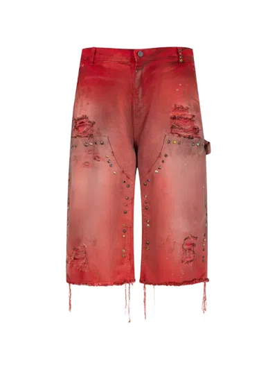 Satoshi Nakamoto Danny's Straight-leg Embellished Distressed Denim Shorts In Pink