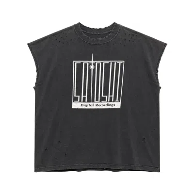 Satoshi Nakamoto Digital Cutoff Distressed Logo-print Sleeveless T-shirt In Gray