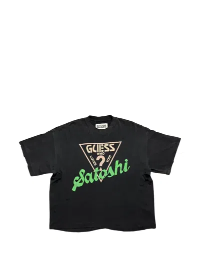 Satoshi Nakamoto Distressed Graphic-print T-shirt In Black