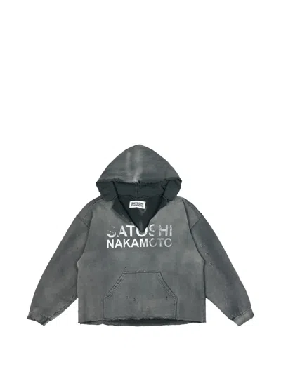 Satoshi Nakamoto Distressed V-cut Hoodie In Gray