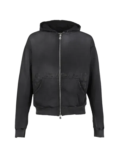 Satoshi Nakamoto Elliott Distressed Logo Zip Hoodie In Black