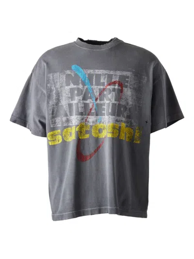 Satoshi Nakamoto Graphic Raw-cut T-shirt In Gray