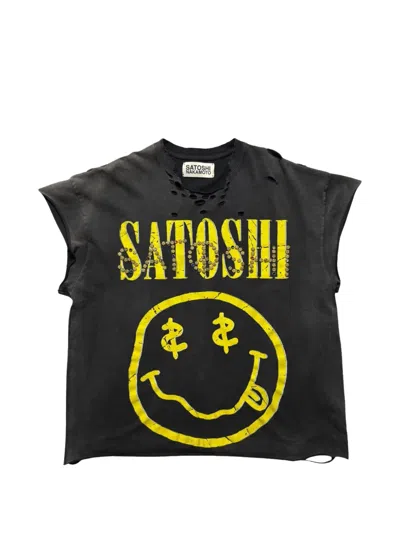 Satoshi Nakamoto Graphic-print Distressed T-shirt In Black
