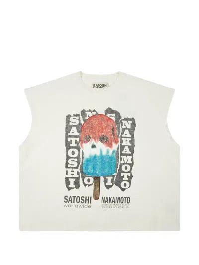 Satoshi Nakamoto Graphic-print Sleeveless Top In White