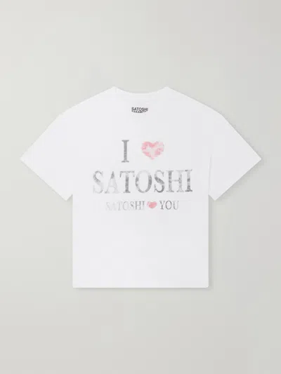 Satoshi Nakamoto I Love Satoshi Printed Distressed T-shirt In White