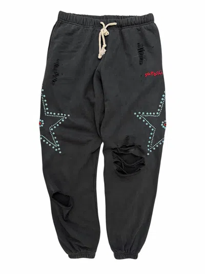 Pre-owned Satoshi Nakamoto Japan Exclusive Distressed Turquoise Star Stud Sweatpants In Black
