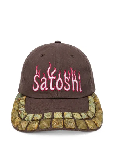 Satoshi Nakamoto Logo-embroidered Studded Baseball Cap In Brown