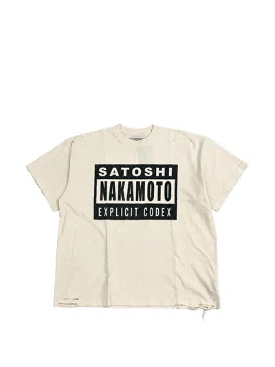 Satoshi Nakamoto Explicit Codex Logo-print Distressed Cotton-jersey T-shirt In Neutral