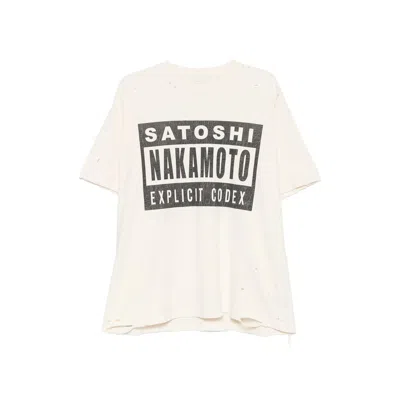 Satoshi Nakamoto Logo-print Distressed T-shirt In Neutrals
