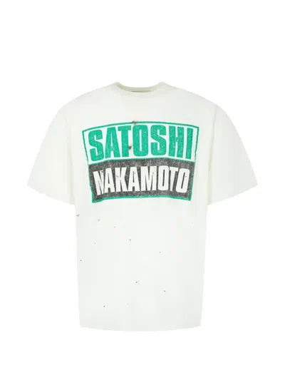 Satoshi Nakamoto Minute Man Logo-print Distress Cotton-jersey T-shirt In White