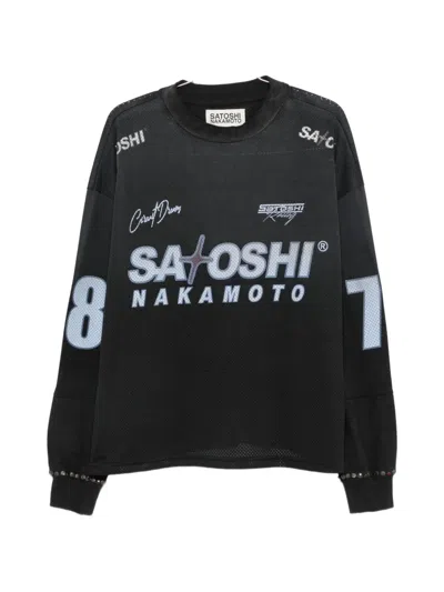 Satoshi Nakamoto Moto Logo-print Mesh T-shirt In Black