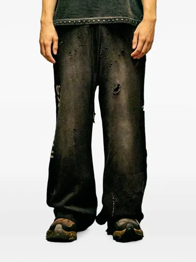 Satoshi Nakamoto Luke Distressed-effect Wide-leg Track Pants In Black
