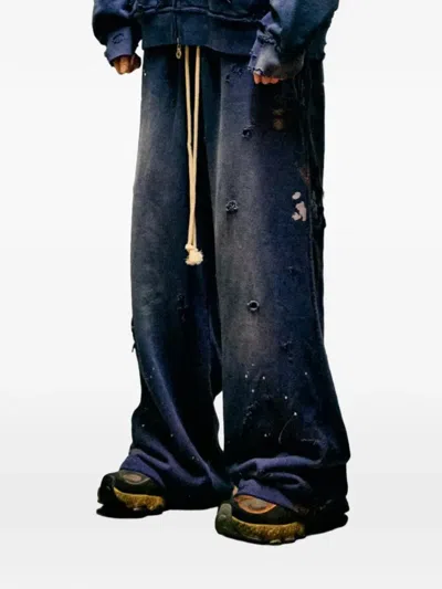 Satoshi Nakamoto Luke Distressed-effect Wide-leg Track Pants In Blue