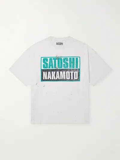 Satoshi Nakamoto Minute Man Logo-print Distress Cotton-jersey T-shirt In White
