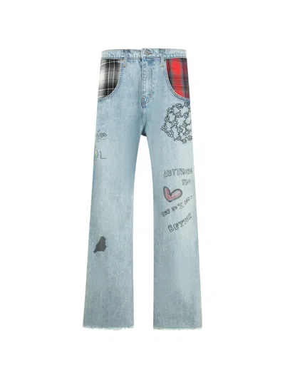Satoshi Nakamoto Nessa Wide-leg Printed Embellished Jeans In Blue
