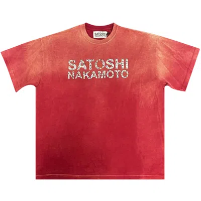 Pre-owned Satoshi Nakamoto Pearl Studded Logo Tee 'burgundy' | Red | Men's Size Xxl