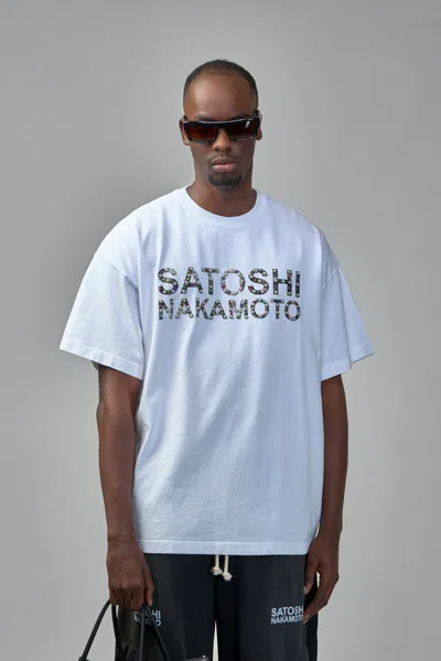 Satoshi Nakamoto Pearl Studded Logo Tee In White