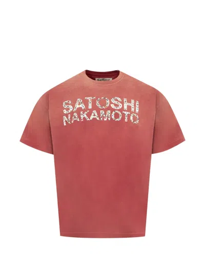 Satoshi Nakamoto Logo-print Embellished Cotton-jersey T-shirt In Burgundy
