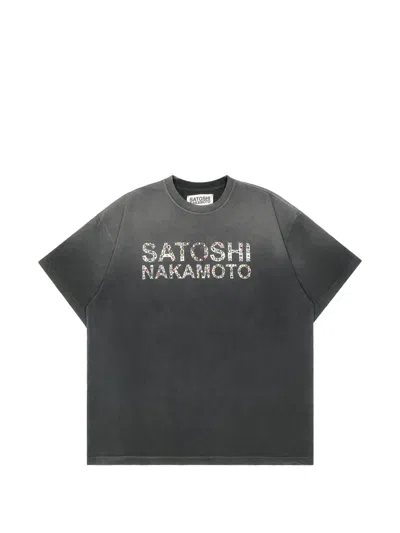 Satoshi Nakamoto Pearl-studded Logo T-shirt In Gray