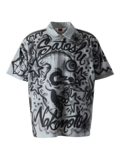 Satoshi Nakamoto Pinstripe Graphic Polo Shirt In Multi