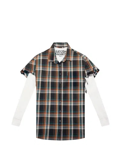 Satoshi Nakamoto Layered Frayed Checked Cotton-flannel And Waffle-knit Shirt In Orange
