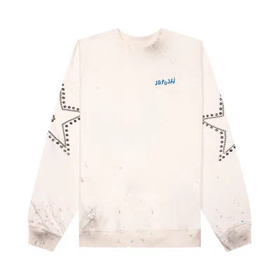 Pre-owned Satoshi Nakamoto Star Studded Crewneck 'vintage White' | Men's Size L