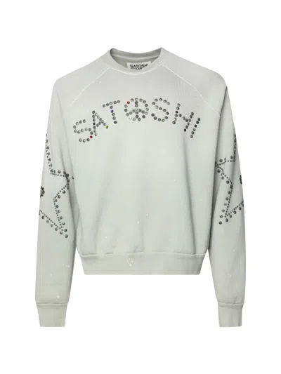 Satoshi Nakamoto Distressed Studded Cotton-jersey Sweatshirt In Gray