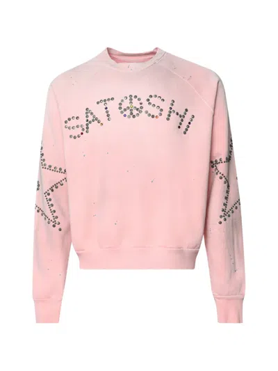 Satoshi Nakamoto Distressed Studded Cotton-jersey Sweatshirt In Pink