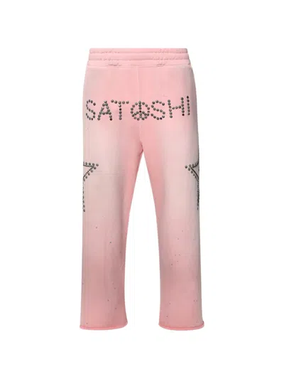Satoshi Nakamoto Wide-leg Studded Cotton-jersey Sweatpants In Pink