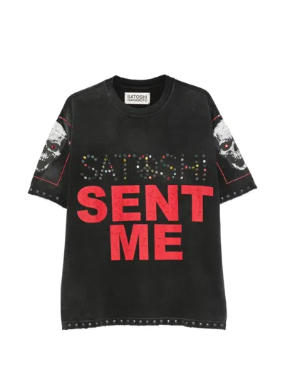 Satoshi Nakamoto Stud-embellished Skull-print T-shirt In Black