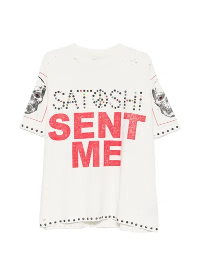 Satoshi Nakamoto Stud-embellished Skull-print T-shirt In White