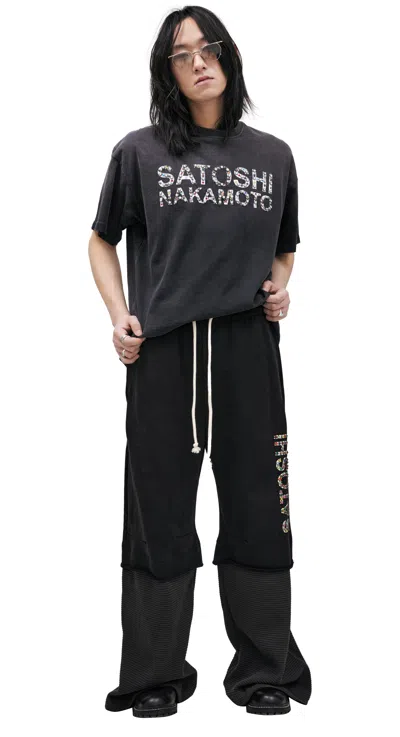 Satoshi Nakamoto Wide-leg Logo-embellished Cotton-jersey And Waffle-knit Sweatpants In Blue