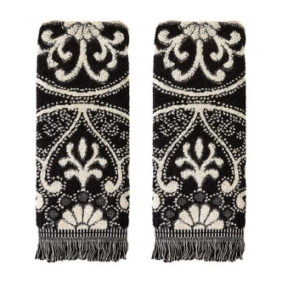 Saturday Knight Amherst Medallion Hand Towel 2-pc. Embellished Damask + Scroll Hand Towel In Black