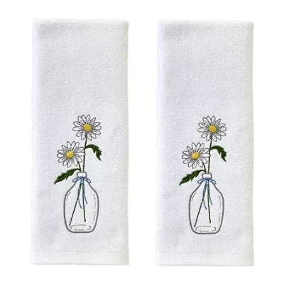 Saturday Knight Daisies In Vase Hand Towel 2-pc. Floral Hand Towel In White