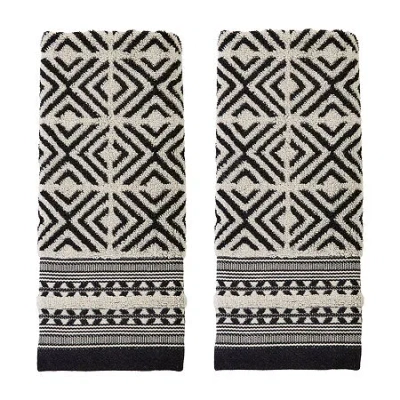Saturday Knight Diamond Grid 2-pc. Embellished Geometric Hand Towel In Black