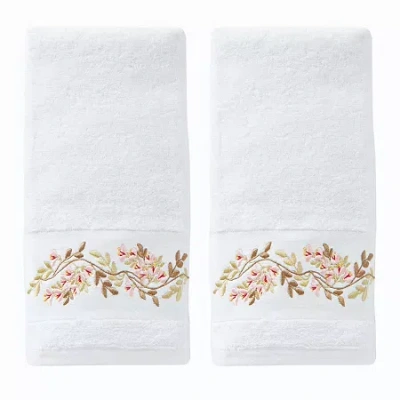 Saturday Knight Misty Floral 2-pk Embroidered Hand Towels In White