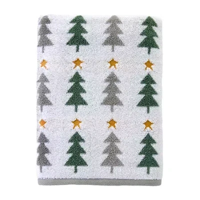 Saturday Knight Multi Trees Bath Towel Embellished Holiday Bath Towel In White