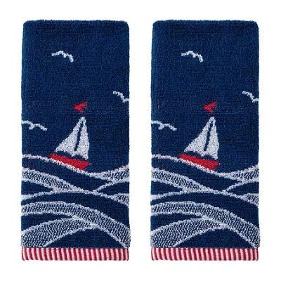 Saturday Knight Sailoat Waves Hand Towel 2-pc. Embellished Beach + Nautical Hand Towel In Blue