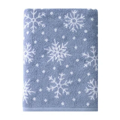 Saturday Knight Scattered Snowflakes Bath Towel Embellished Holiday Bath Towel In Blue