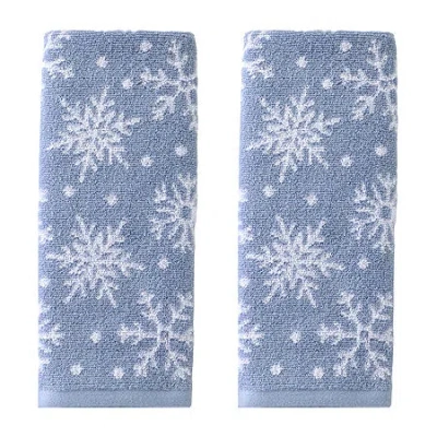 Saturday Knight Scattered Snowflakes Hand Towel 2-pc. Embellished Hand Towel In Blue