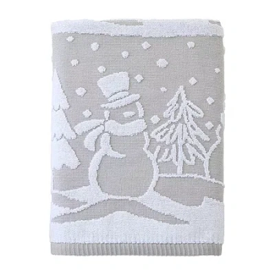 Saturday Knight Scenic Snowmen Bath Towel Embellished Holiday Bath Towel In Gray