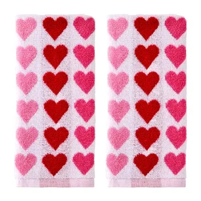 Saturday Knight Tonal Hearts Hand Towel 2-pc. Embellished Hand Towel In Pink